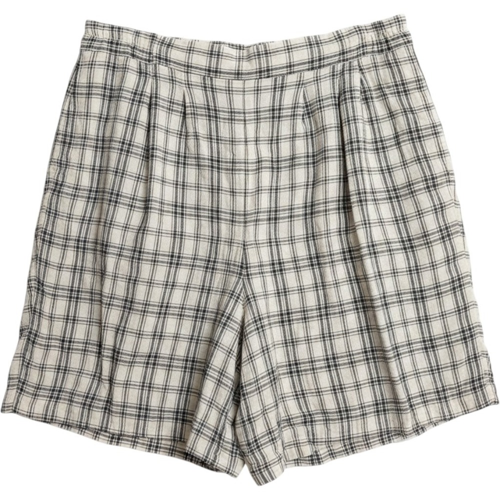Milano Design Group Raw Silk Plaid Shorts Womens L Cream 90s Vintage High Waist